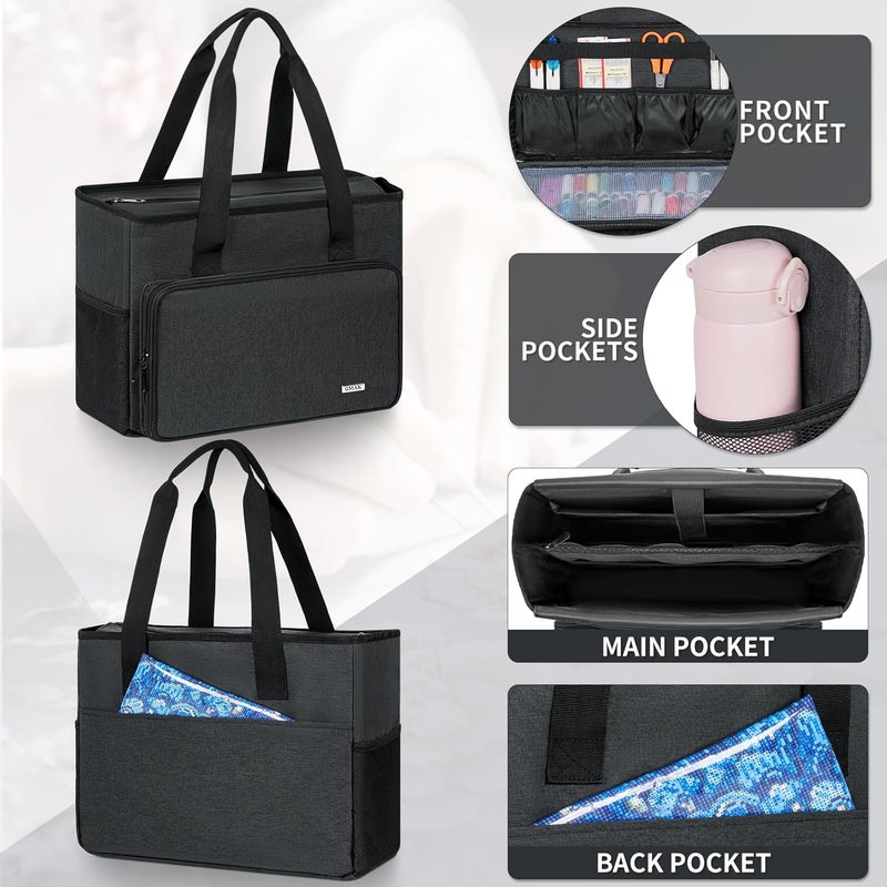 GMAK Embroidery Storage Bag, Embroidery Project Carrying Bags for Embroidery Kit/Cross Stitch Supplies/Stitch Tools Kit, Embroidery Supplies Storage Tote Case with Multiple Pockets, Bag Only, Black - Image 2